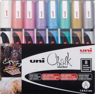 Uni-Ball Uni - Chalkmarker 5M - Metallic spalvos, 8 vnt