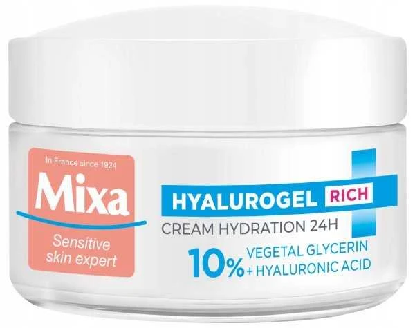 MIXA Ekspert Hyalurogel Rich Sensitive Skin Expert intensyviai drėkinantis veido kremas, 50 ml