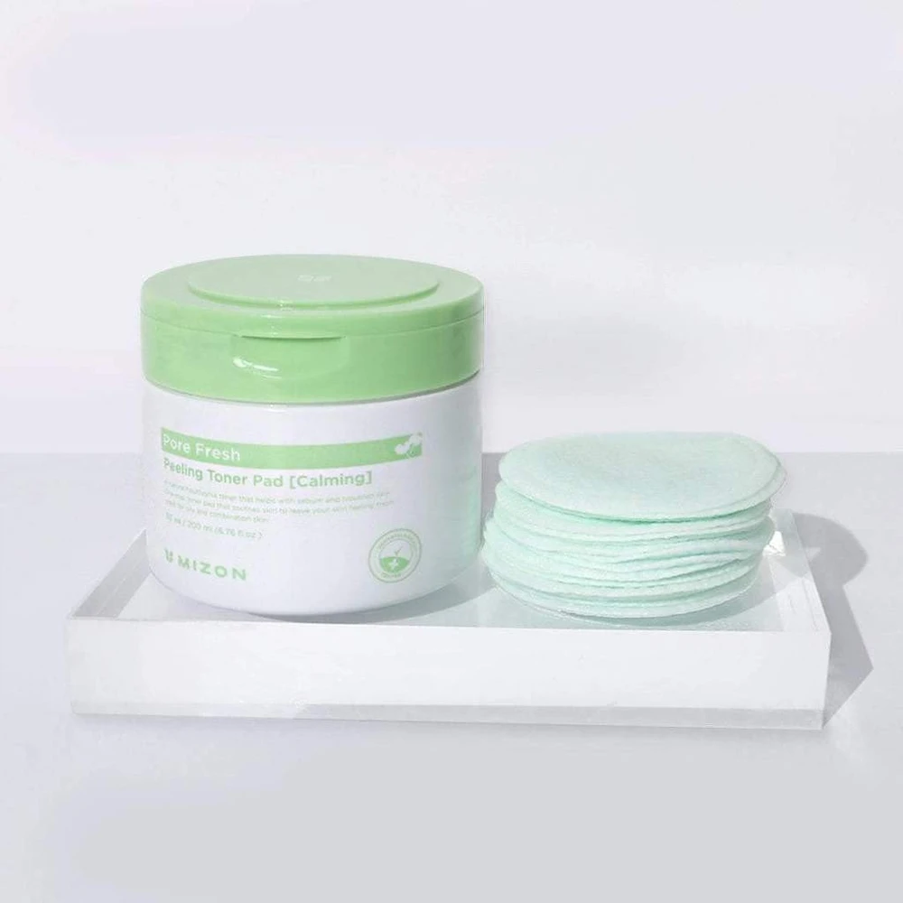Šveičiamieji padeliai veido odos valymui Mizon Pore Fresh Peeling Toneris Pad Calming, ramina odą, skirti mišriai, riebiai odai, 60 padelių
