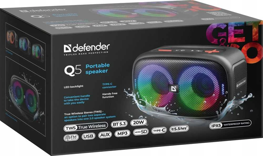 Defender BLUETOOTH SPEAKER Q5 BT 5.3 20W LED/BT/FM/USB/TWS