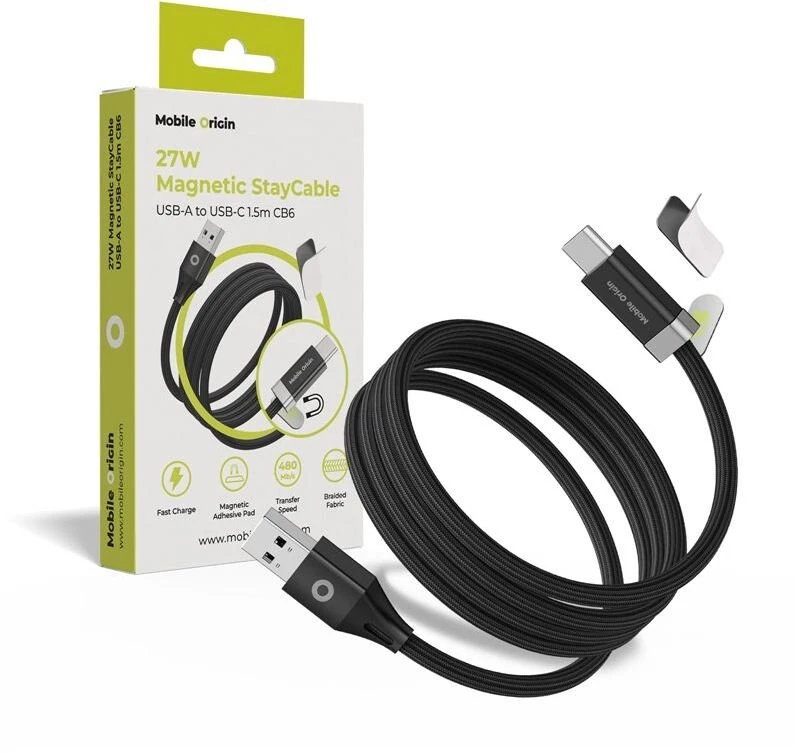 Mobile Origin 27 W magnetinis USB-C į USB-A 1,5 m CB6 maitinimo kabelis