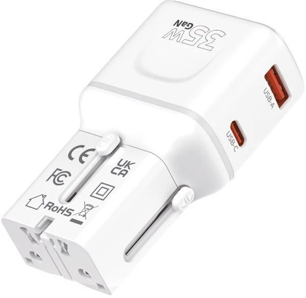 Įkroviklis Mobile Origin 35W Travel Adapteris, EU/US/UK/AU PW25, baltas