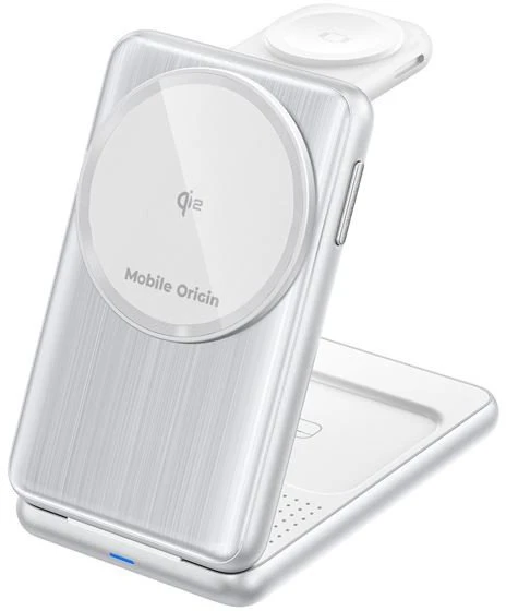 Mobile Origin 3in1 sulankstomas Qi2 įkroviklis PW8, sidabrinis