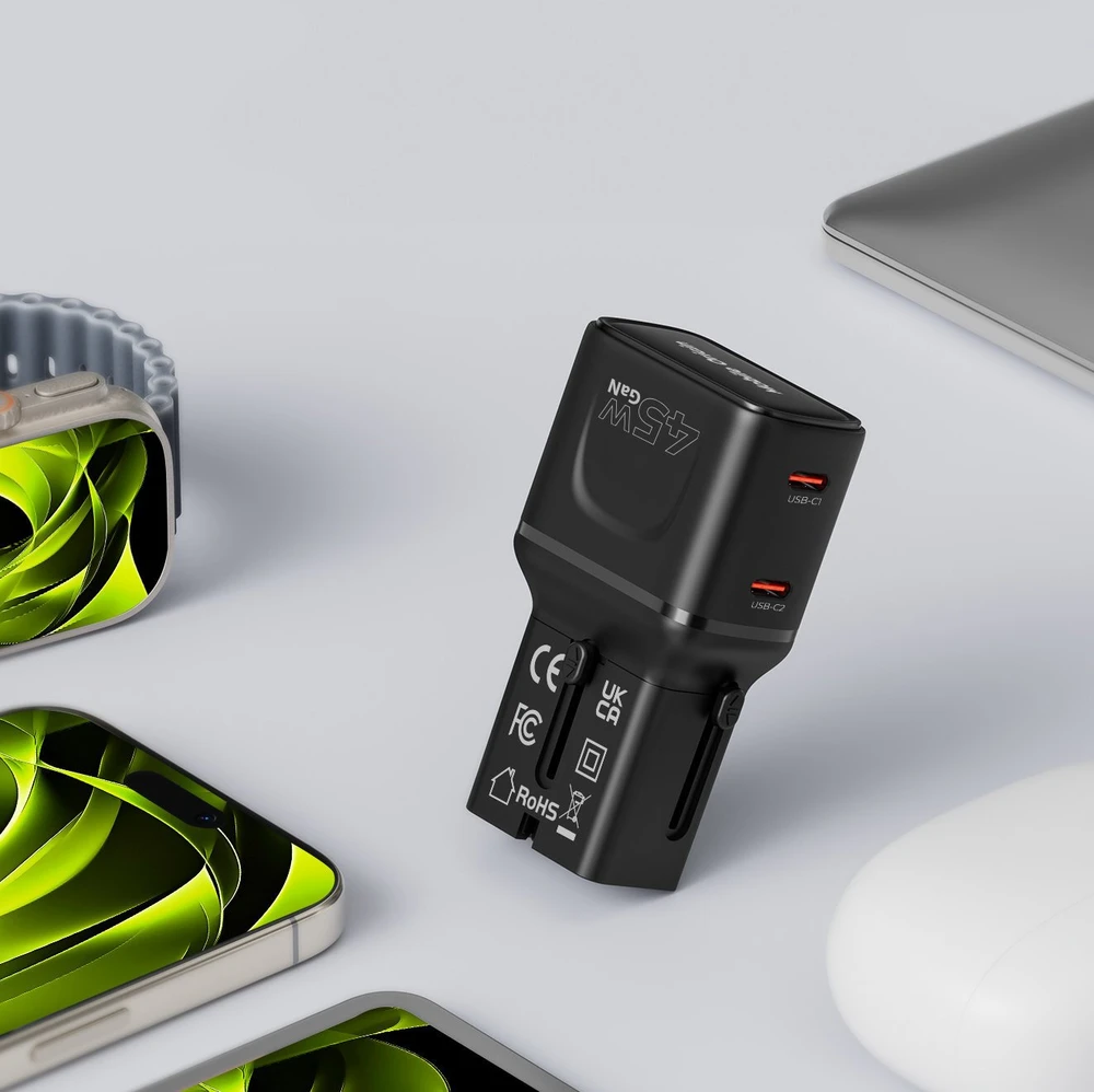 Įkroviklis Mobile Origin 45W Travel Adapteris, EU/US/UK/AU PW26, juodas