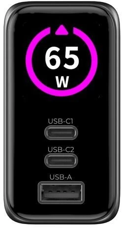 Įkroviklis Mobile Origin 65W GaN Ekranas Charger PW20 - 2x USB-C + USB-A
