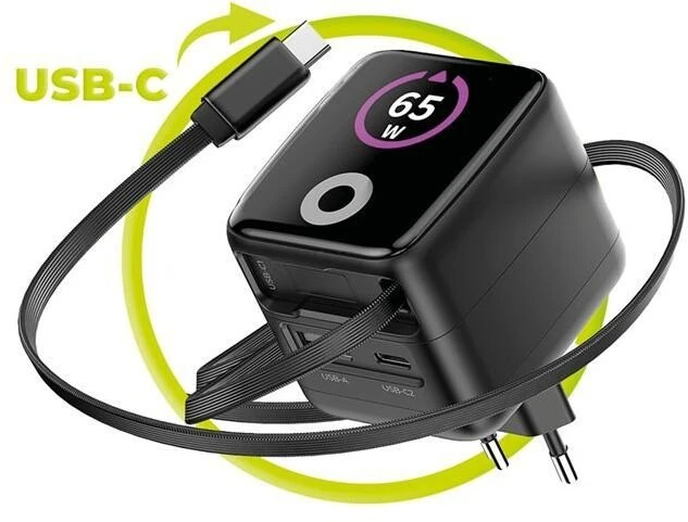 Įkroviklis Mobile Origin 65W GaN Ekranas Charger PW3 - USB-C Cable + USB-C + USB-A