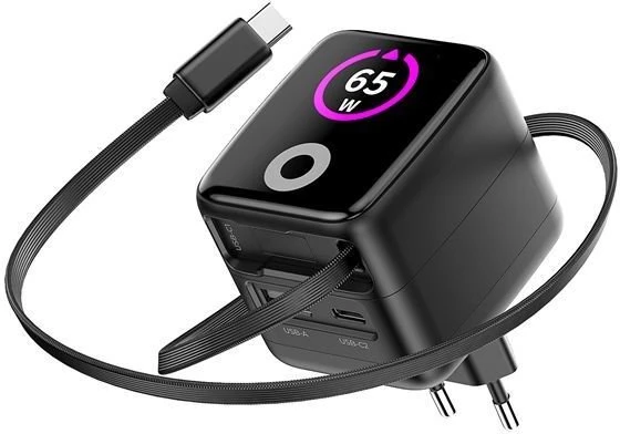 Įkroviklis Mobile Origin 65W GaN Ekranas Charger PW3 - USB-C Cable + USB-C + USB-A