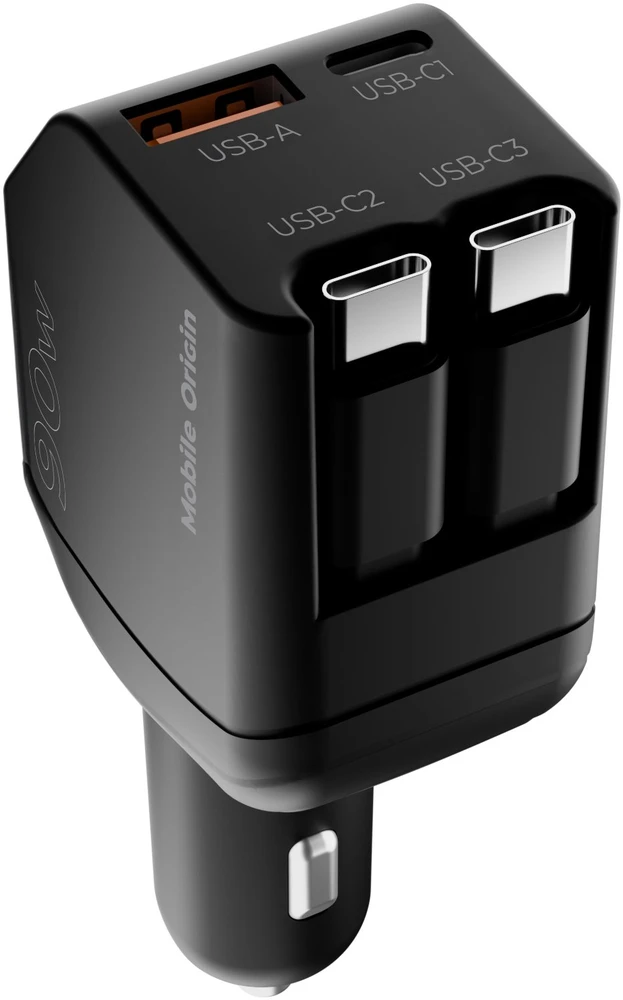 Mobile Origin 90 W automobilinis įkroviklis CA22 - USB-C + USB-A, 2x USB-C laidai