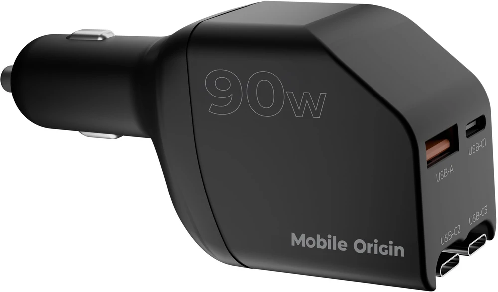 Mobile Origin 90 W automobilinis įkroviklis CA22 - USB-C + USB-A, 2x USB-C laidai
