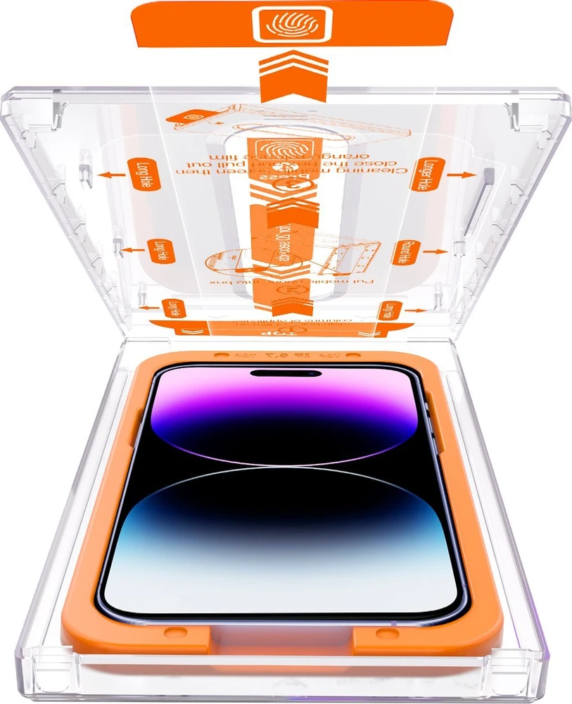 „Mobile Origin“ ekrano apsaugos „iPhone 14 Pro Max“ su lengvai aplikatoriumi, 2 vnt. pakuotėje.