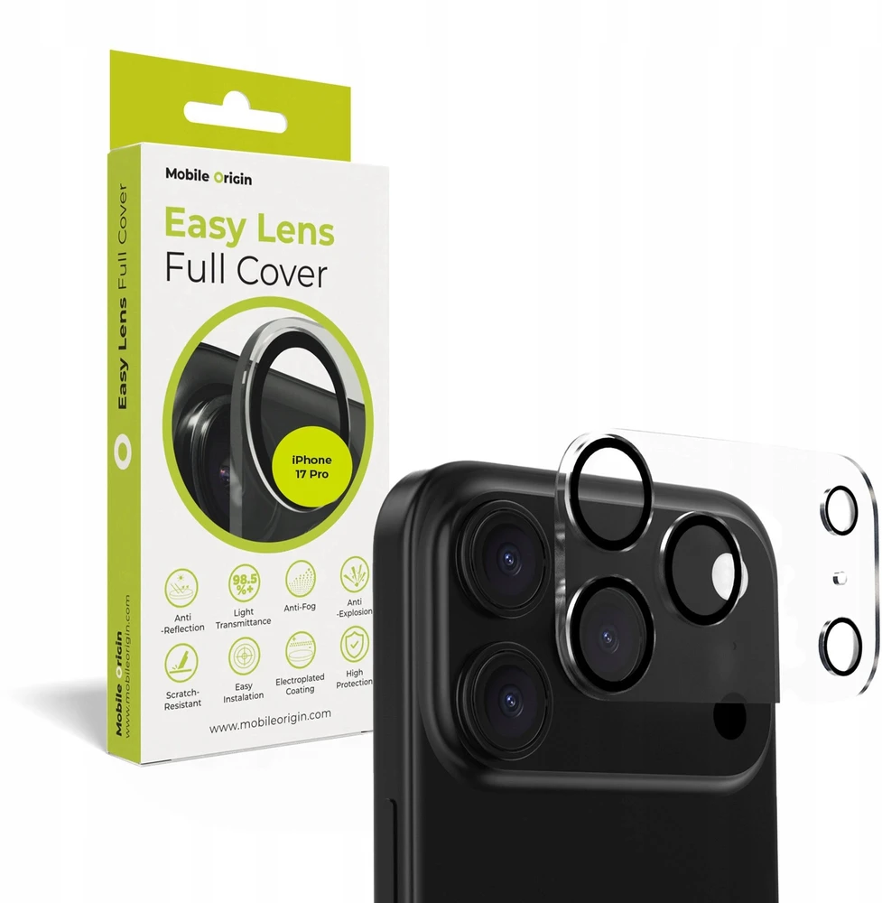 „Mobile Origin Easy Lens“ pilnas dangtelis, skaidrus – „iPhone 17 Pro“