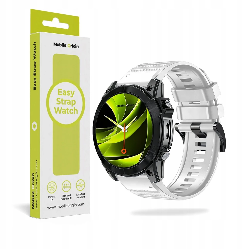 Mobile Origin Easy Strap silikoninis dirželis, skirtas Garmin ES2, 20 mm, baltas