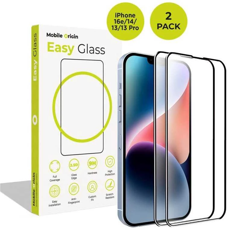 Mobile Origin „EasyGlass“ iPhone 16e/14/13/13 Pro, 2 vnt. pakuotė