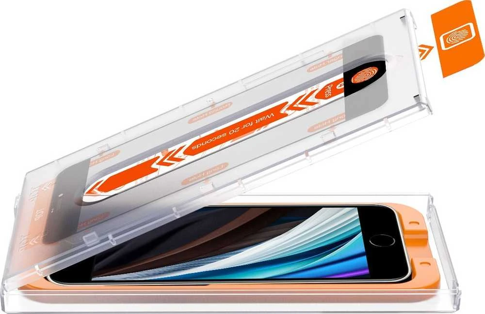 „Mobile Origin“ ekrano apsaugos iPhone 8 / 7 / SE 2022 / SE 2020 su lengvai aplikuojamais apsauginiais lipdukais, 2 vnt. pakuotėje.