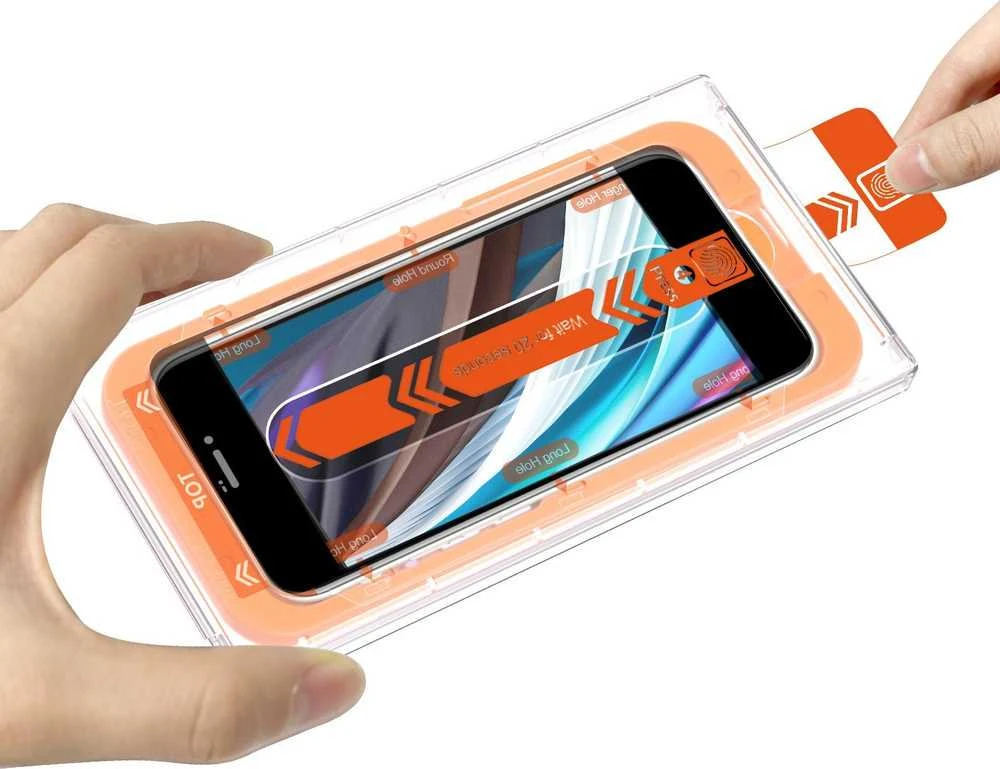 „Mobile Origin“ ekrano apsaugos iPhone 8 / 7 / SE 2022 / SE 2020 su lengvai aplikuojamais apsauginiais lipdukais, 2 vnt. pakuotėje.