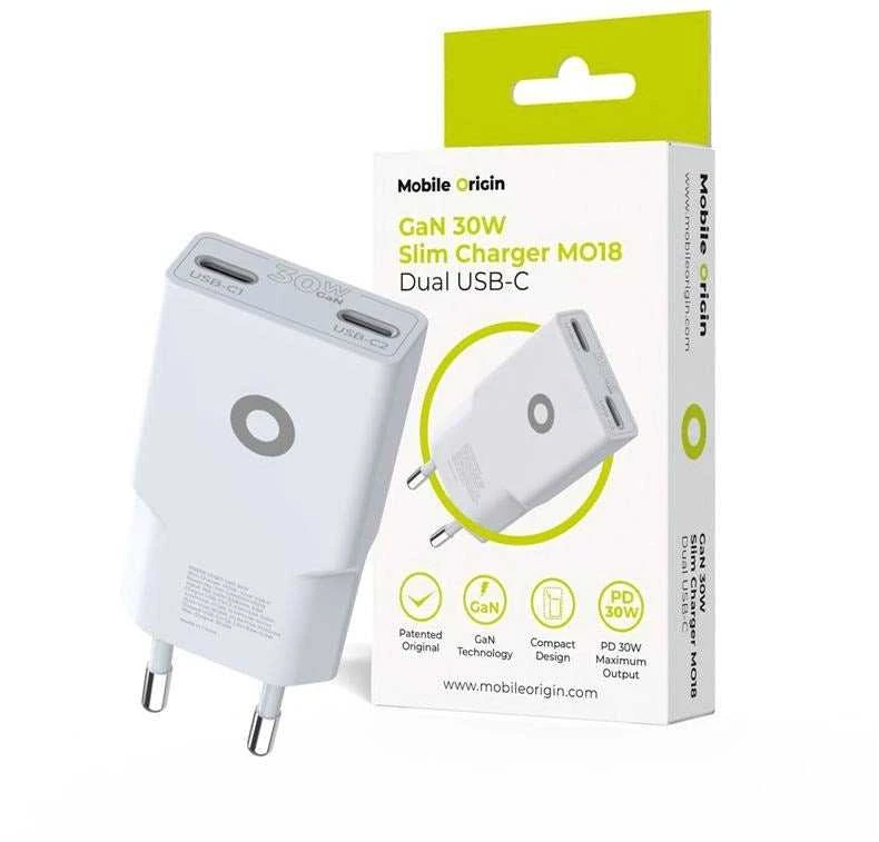 Įkroviklis Mobile Origin GaN 30W Slim Charger TÃœV, MO18 - Dual USB-C