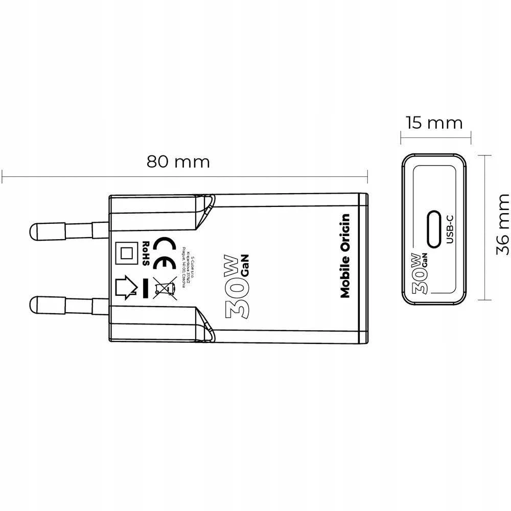 Įkroviklis Mobile Origin GaN 30W Slim Charger TÃœV, MO17 - USB-C