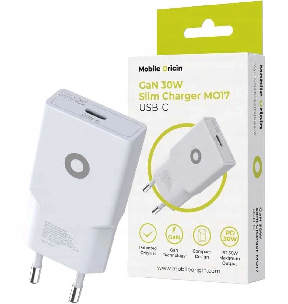 Įkroviklis Mobile Origin GaN 30W Slim Charger TÃœV, MO17 - USB-C