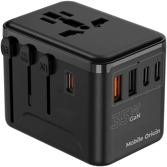 „Mobile Origin GaN 35W“ kelioninis adapteris PW4 EU/UK/US/AUS, 3x USB-C + 2x USB-A