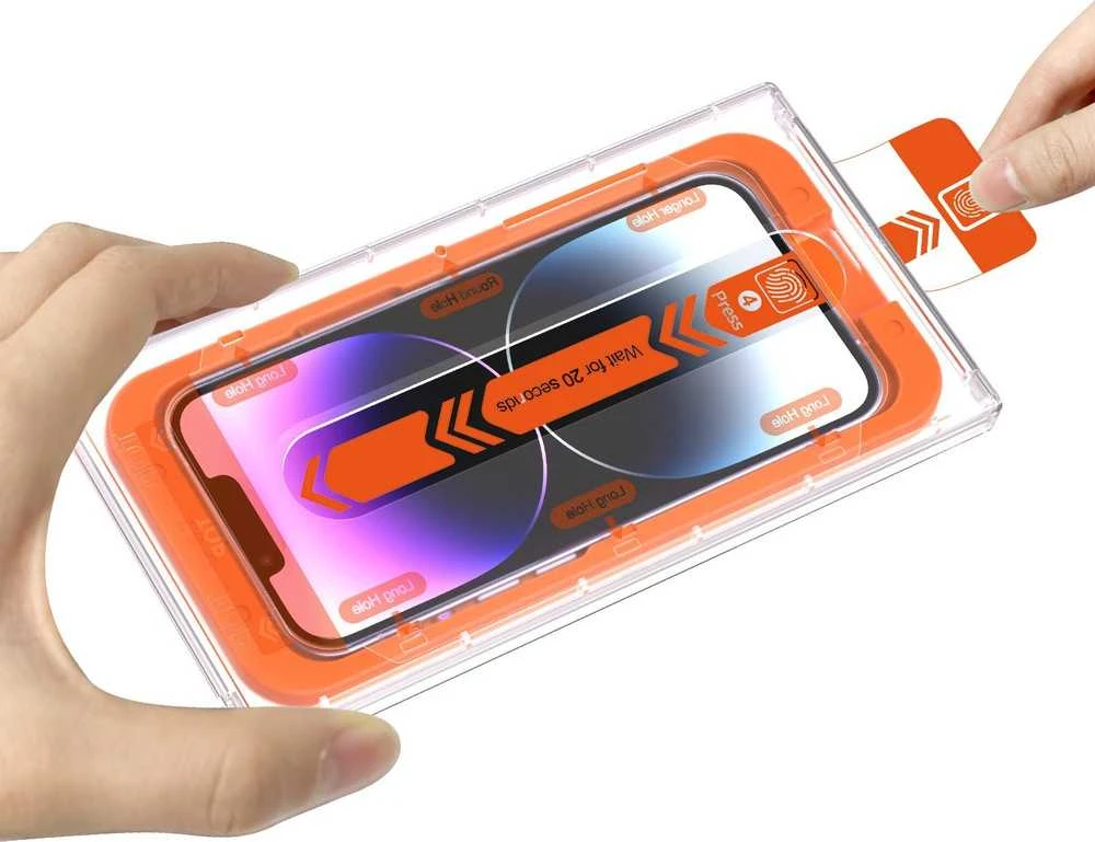 „Mobile Origin“ ekrano apsaugos iPhone 16e/14/13/13 Pro/ su lengvai aplikuojamais lipdukais, 2 vnt. pakuotėje.