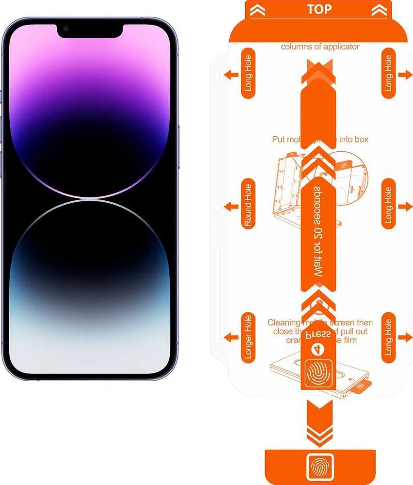 „Mobile Origin“ ekrano apsaugos iPhone 16e/14/13/13 Pro/ su lengvai aplikuojamais lipdukais, 2 vnt. pakuotėje.