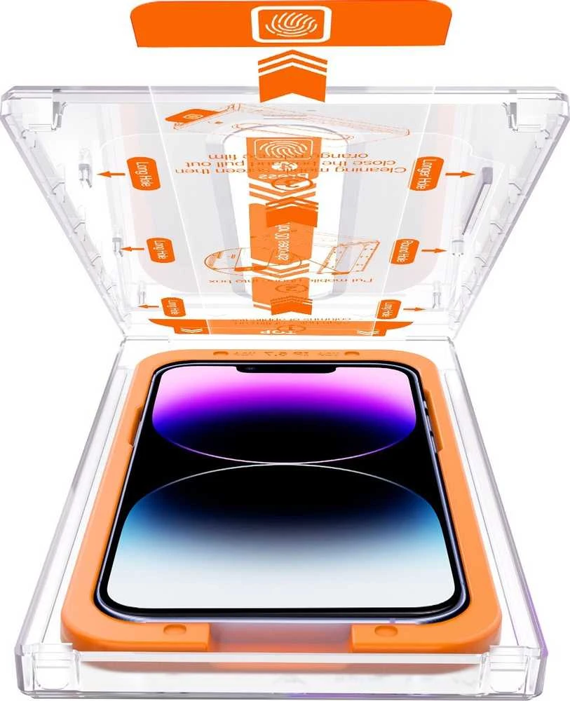 „Mobile Origin“ ekrano apsaugos iPhone 16e/14/13/13 Pro/ su lengvai aplikuojamais lipdukais, 2 vnt. pakuotėje.