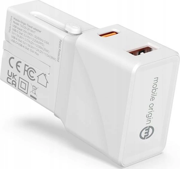„Mobile Origin“ kelioninis adapteris 25 W, ES/JAV/JK/AU, baltas