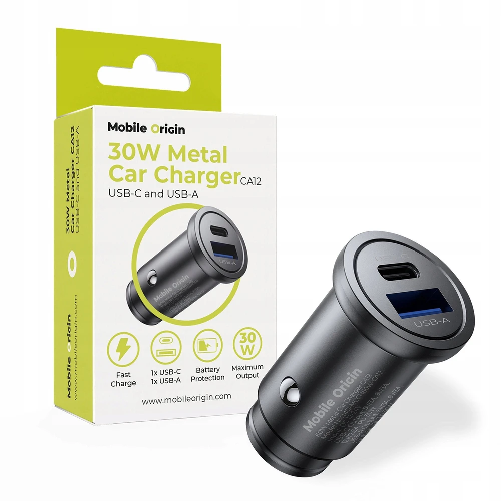 Mobile Origin metalinis automobilinis įkroviklis 30 W, CA12 - USB-C, USB-A