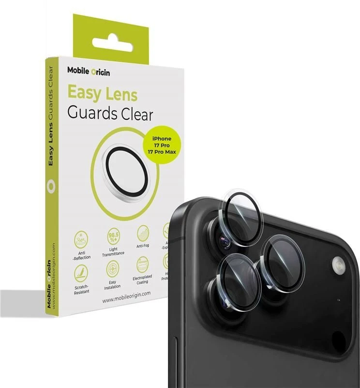 „Mobile Origin Easy Lens Protections“, skaidrus – iPhone 17 Pro / 17 Pro Max