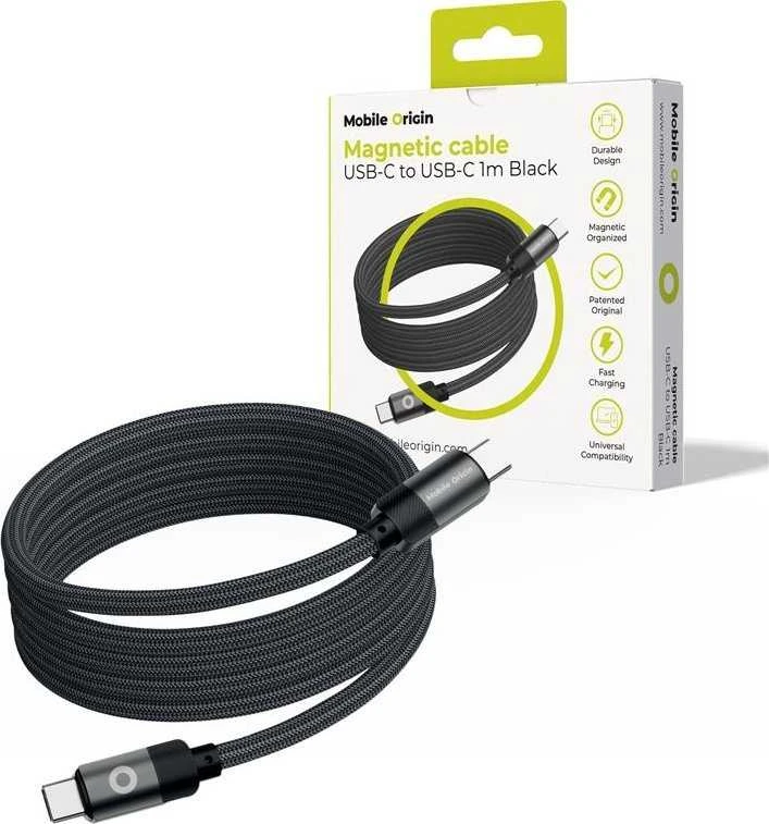 Mobile Origin Magnetinis patentuotas originalus USB-C į USB-C kabelis, 1 m, juodas
