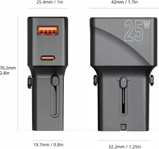 Mobile Origin Travel adapter 25W, EU/US/UK/AU, juodas