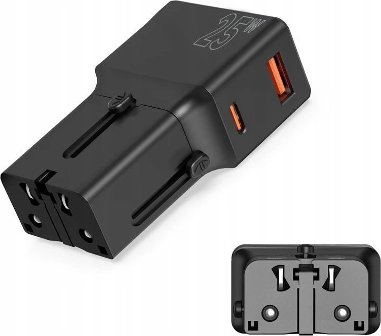 Mobile Origin Travel adapter 25W, EU/US/UK/AU, juodas