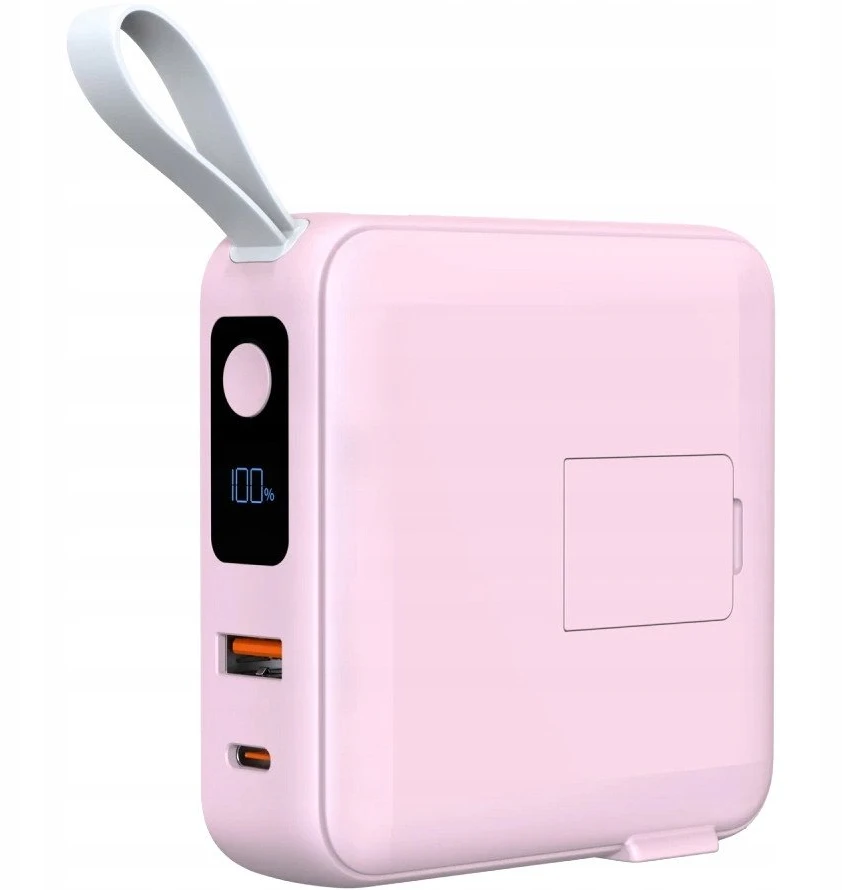 „Mobile Origin“ nešiojamoji baterija ir kelioninis įkroviklis, „Lightning“ / USB-C“ laidas, suderinamas su „MagSafe“ / „AW“ / „iPhone“, rožinis