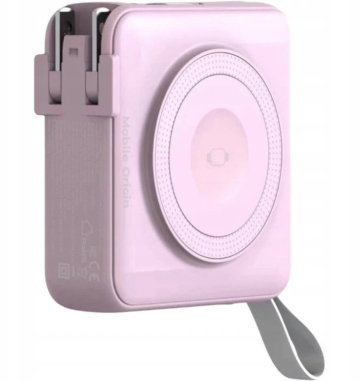 „Mobile Origin“ nešiojamoji baterija ir kelioninis įkroviklis, „Lightning“ / USB-C“ laidas, suderinamas su „MagSafe“ / „AW“ / „iPhone“, rožinis