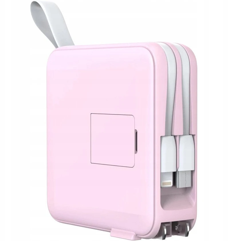 „Mobile Origin“ nešiojamoji baterija ir kelioninis įkroviklis, „Lightning“ / USB-C“ laidas, suderinamas su „MagSafe“ / „AW“ / „iPhone“, rožinis