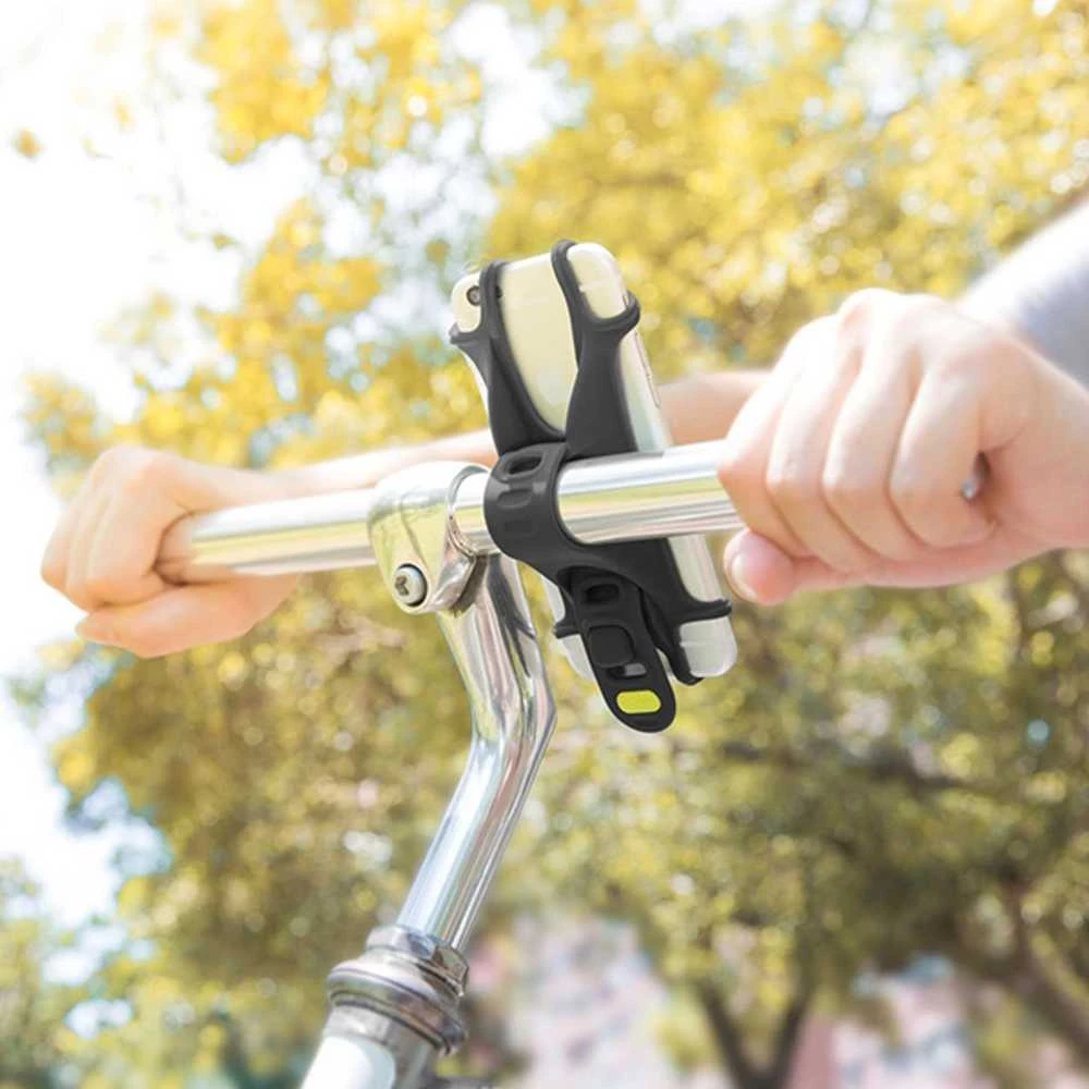 „Bone Bike Tie X“ mobiliojo telefono laikiklis, dviračio laikiklis, reguliuojamas dydis, juodas, 4–6 colių, silikonas, vairo laikiklis, juodas