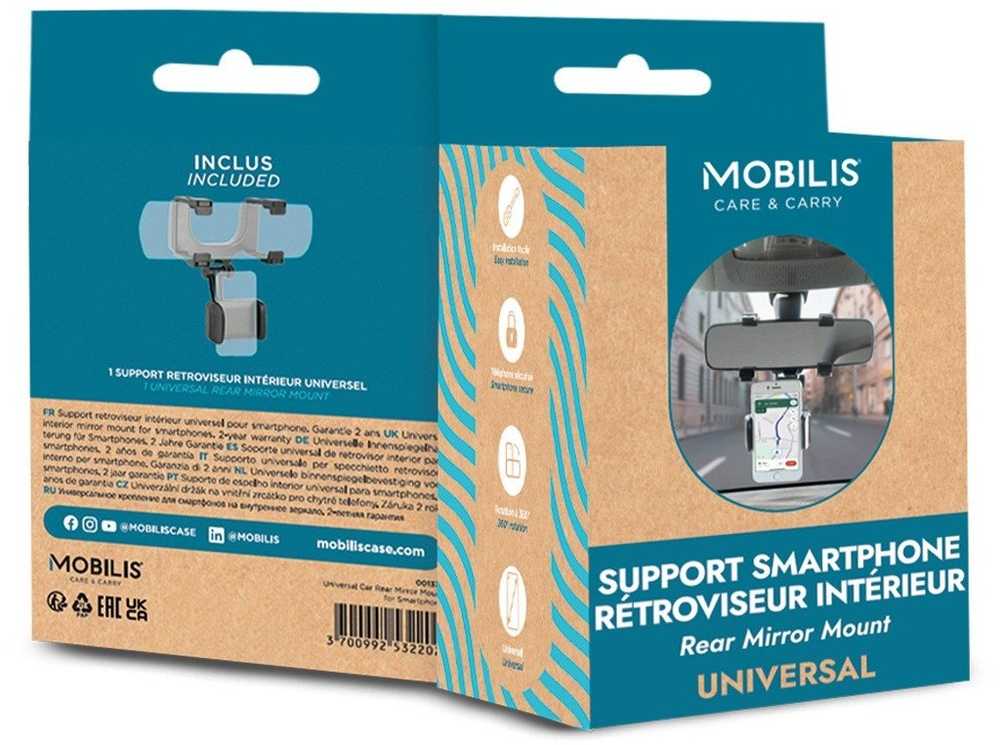 Mobilis universalus automobilio galinio veidrodėlio laikiklis išmaniajam telefonui