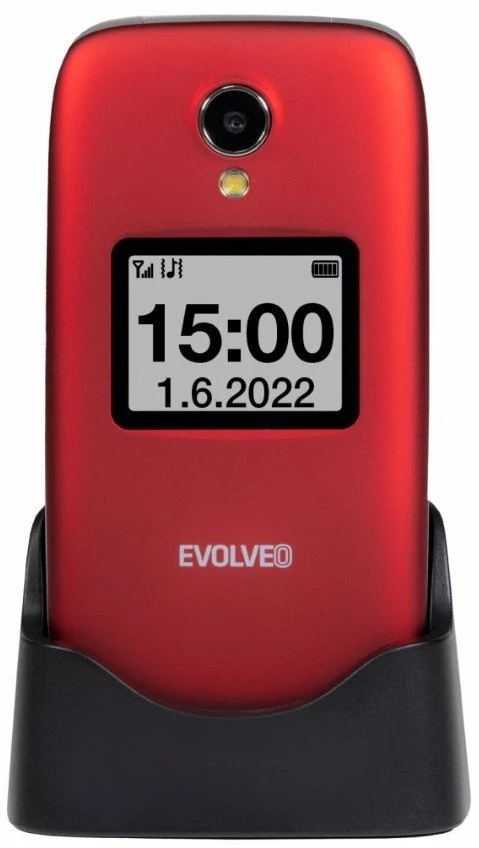 Mobilusis telefonas Evolveo EasyPhone FS, vyklápěcí mobilní telefon 2.8'' pro seniory s nabíjecím stojánkem (raudona barva)