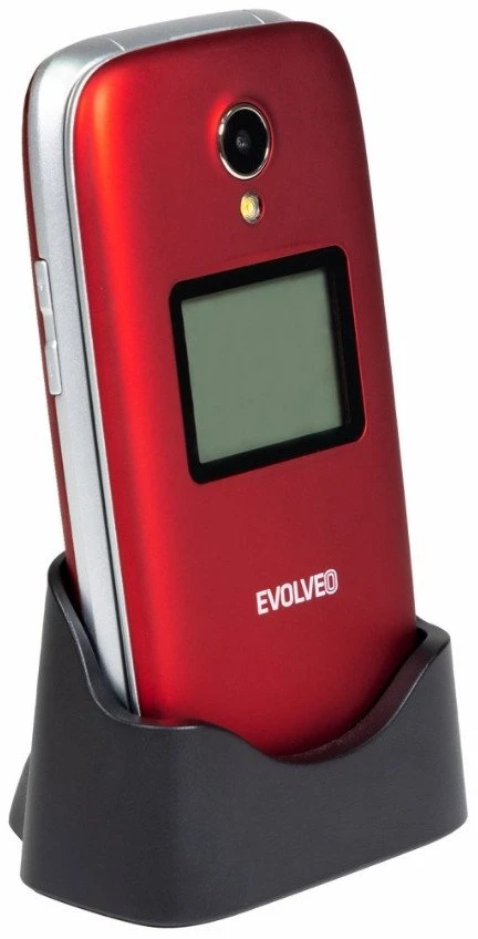 Mobilusis telefonas Evolveo EasyPhone FS, vyklápěcí mobilní telefon 2.8'' pro seniory s nabíjecím stojánkem (raudona barva)