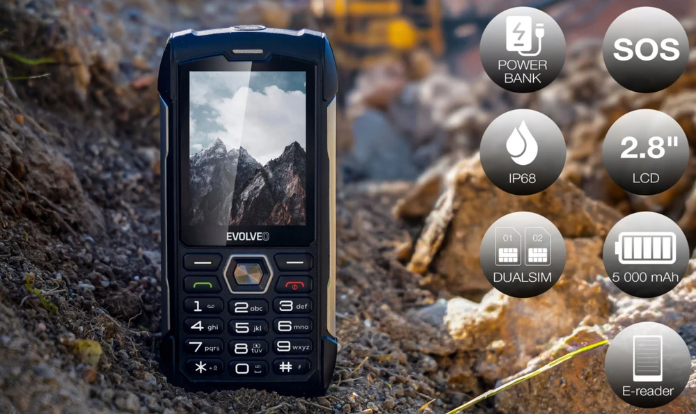 Mobilusis telefonas Evolveo StrongPhone H1 neperšlampamas wytrzymały telefon Dual SIM juodai-sidabrinis