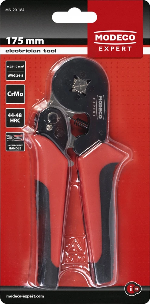 Modeco Žiedinių antgalių užspaudimo replės 0,25–6 mm² 175 mm CRMO TPR MN-20-184