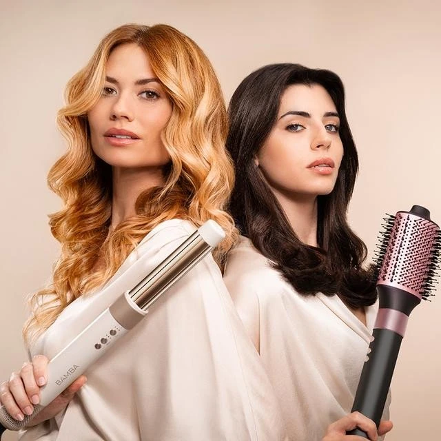 8 viename Cecotec Bamba CeramicCare AirGlam šampano spalvos plaukų suktukas ir džiovintuvas