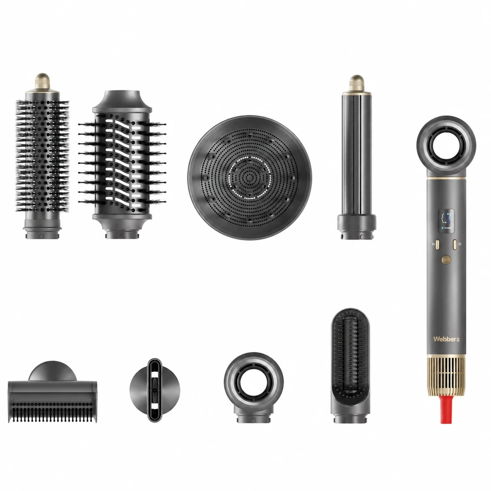 Modeliavimo šepetys Webber Džiovintuvas Garbanojimo žnyplės do Włosów 8w1 DHD7 Jonizacja BLDC Dyfuzor 1300W LCD (05DHD7TY)