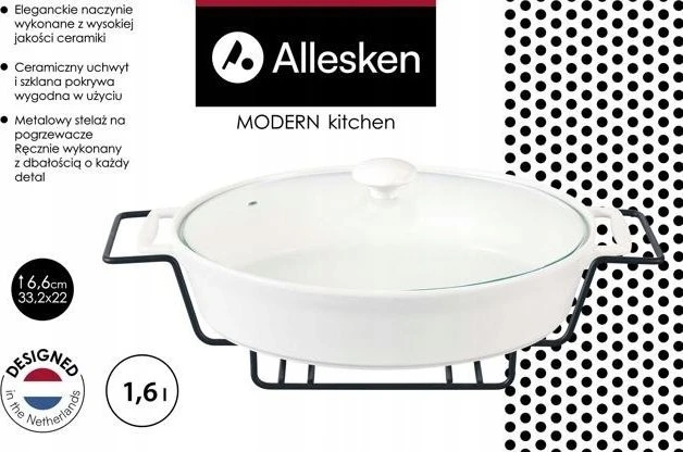 „Allesken MODERN KITCHEN“ šildytuvas 1,6 l, 33,2 x 22 x 6,6 cm, lygus, baltas