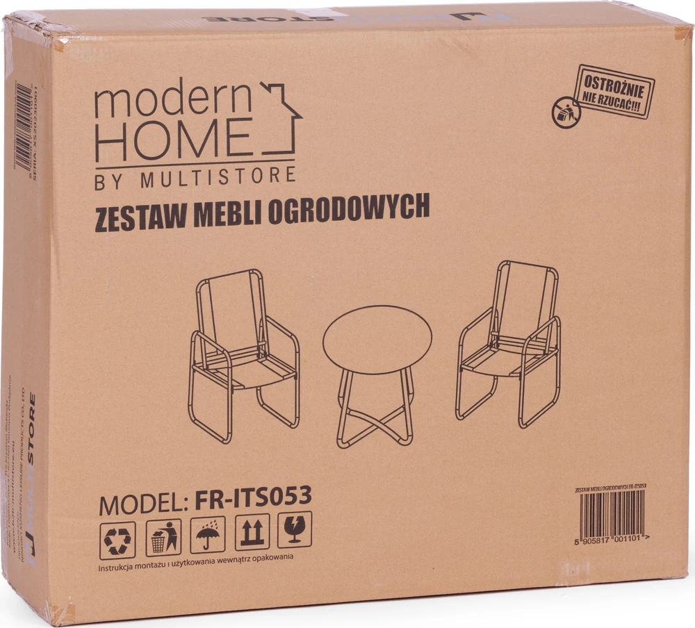 ModernHome Sodo baldų komplektas, dvi kėdės, juodas stalas