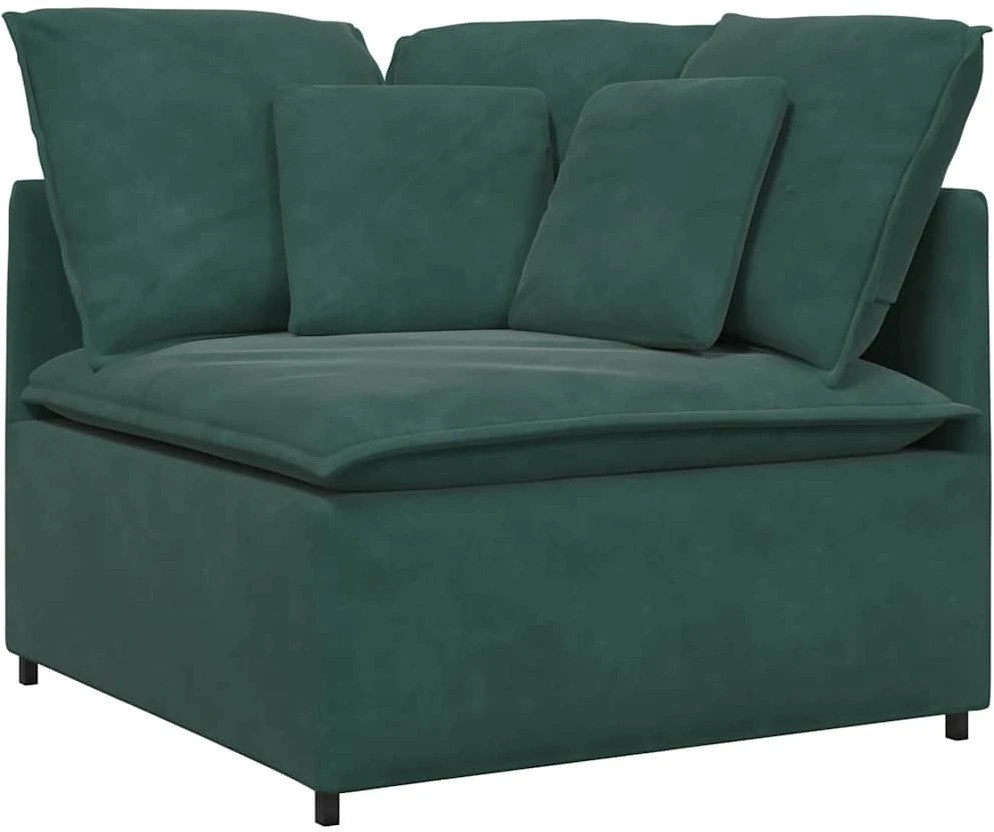 Modulinė sofa su pagalvėlėmis, aksominė, tamsiai žalia