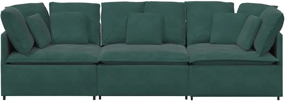 Modulinė sofa su pagalvėlėmis, aksominė, tamsiai žalia