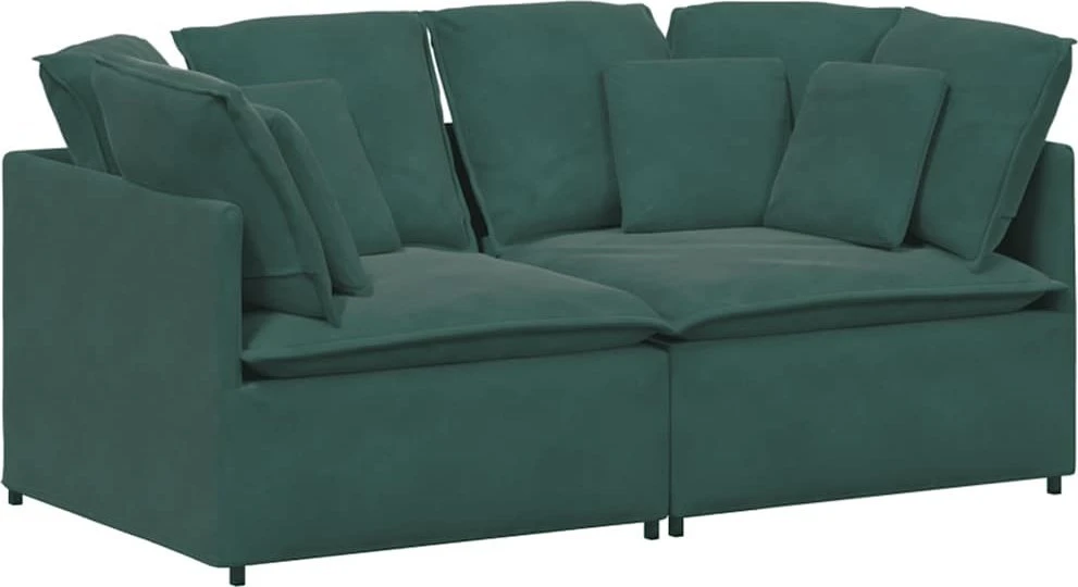 Modulinė sofa su pagalvėlėmis, aksominė, tamsiai žalia