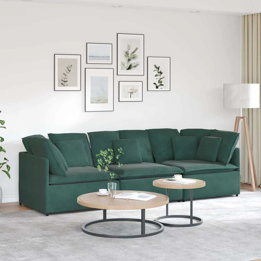 Modulinė sofa su pagalvėlėmis, aksominė, tamsiai žalia