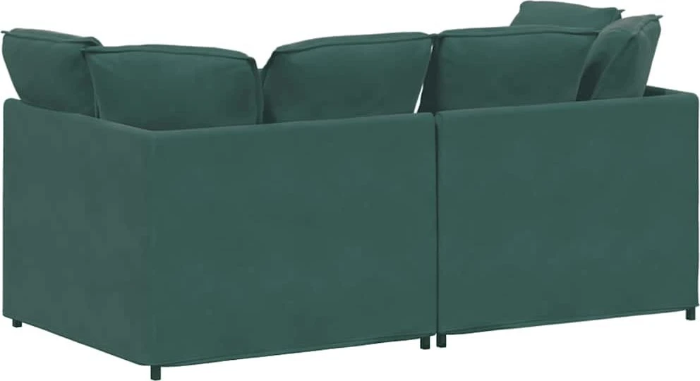 Modulinė sofa su pagalvėlėmis, aksominė, tamsiai žalia